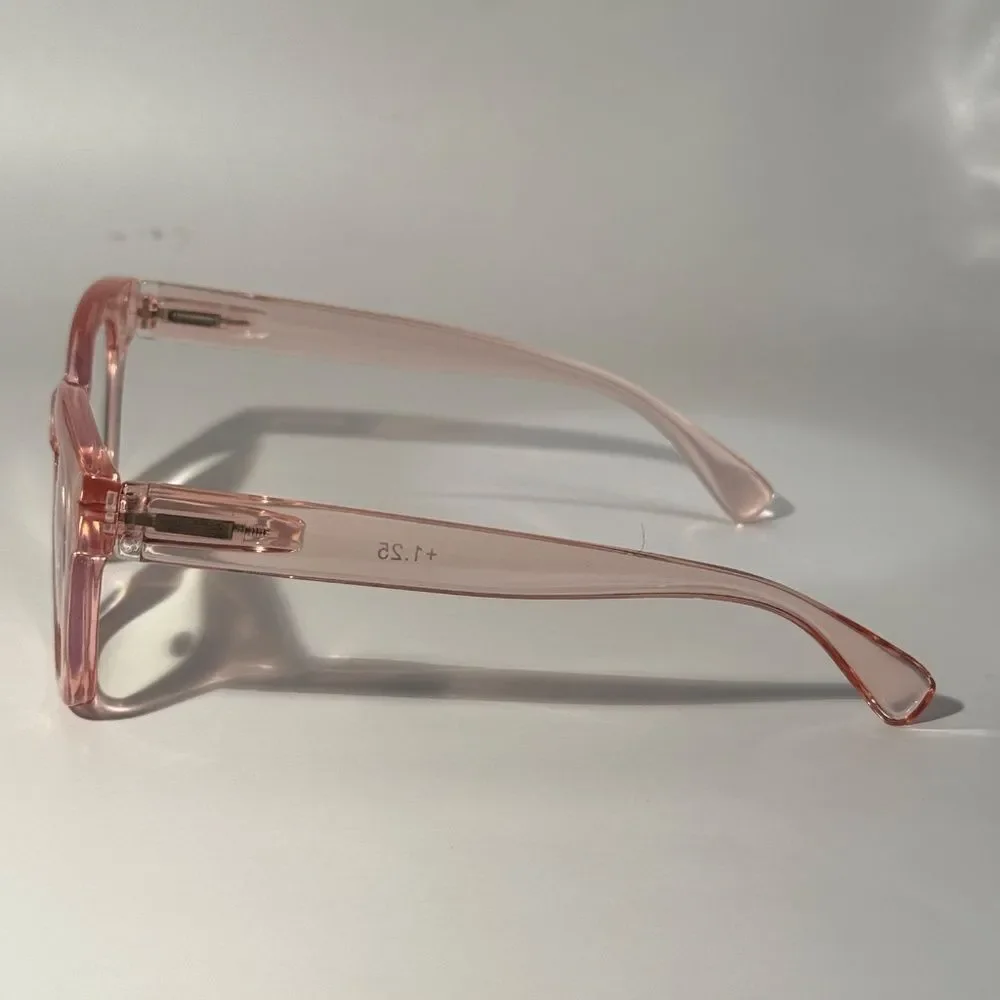 1563 Mona Reading Glasses 1.25 Pink Taupe Readers Rounded Square Frame NWT